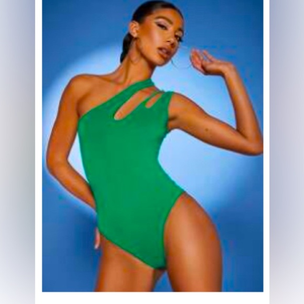 Green asymmetrical bodysuit